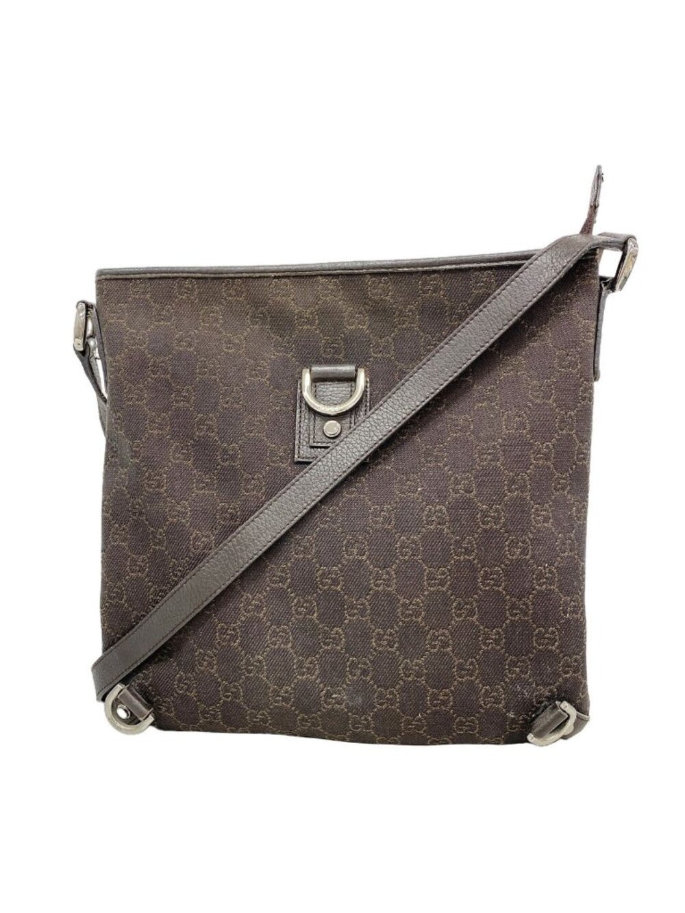Gucci Shoulder Bag Abbey Canvas Brown Silver